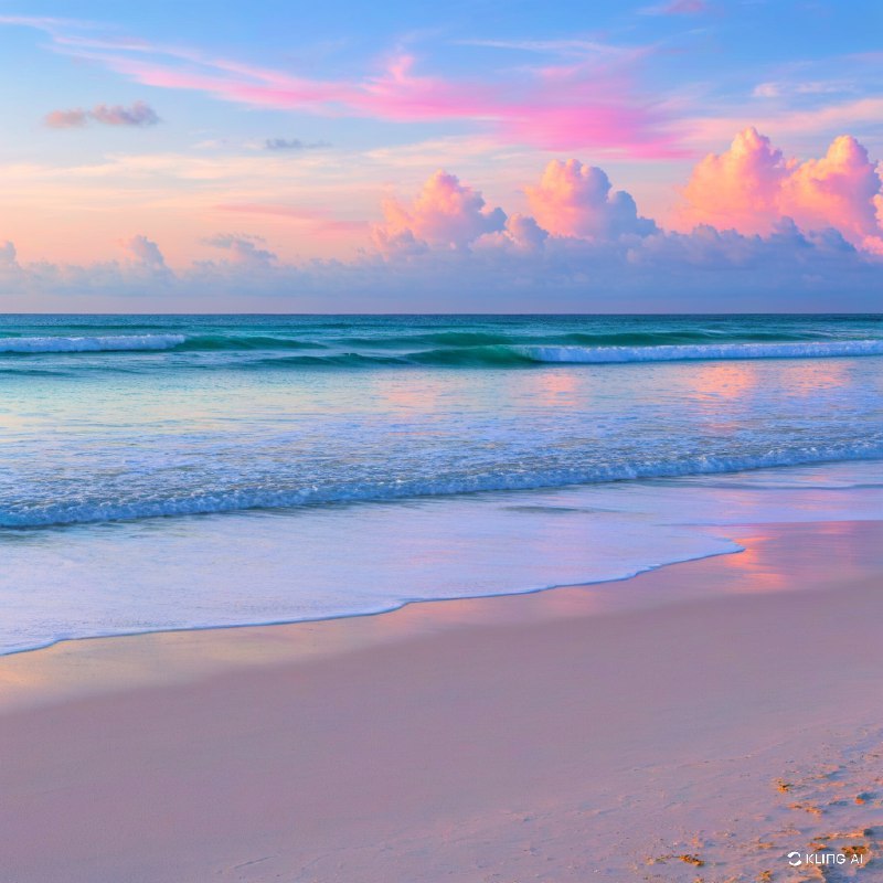宁静海滩上的日出、柔和的天空、平静的海浪、柔和的粉色和紫色色调、轻柔的云朵、宁静的氛围、和平的海岸线宁静海滩上的日出、柔和的天空、平静的海浪、柔和的粉色和紫色色调、轻柔的云朵、宁静的氛围、和平的海岸线