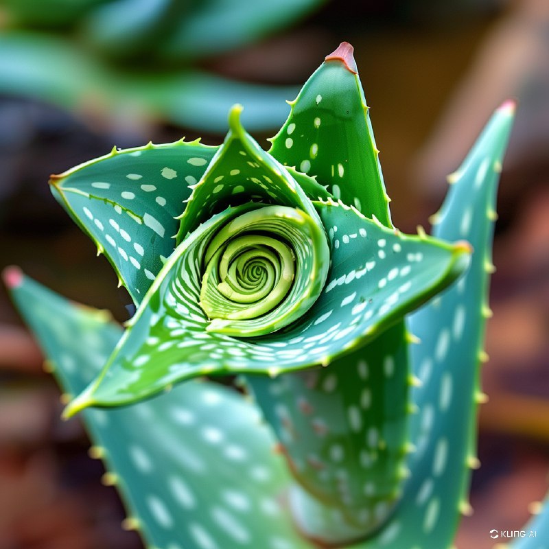 #Bing_WallpaperA close-up of a spiral pattern formed by the leaves of an aloe plant, exhibiting vibrant green hues and sharp, well-defined edges. The background features a blurred natural setting.特写镜头展示了一株芦荟植物叶片形成的螺旋图案，呈现出鲜艳的绿色色调和清晰分明的边缘