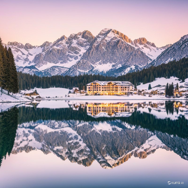 #Bing_Wallpaper在日落时分的意大利多洛米蒂山脉的米苏里纳湖宁静画面