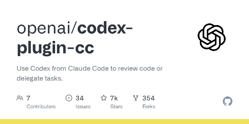 GitHub - openai/codex-plugin-cc: Use Codex from Claude Code to review code or delegate tasks.