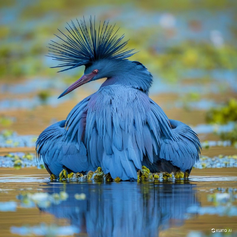 #Bing_Wallpaper一只黑鹭正在展示其标志性的“伞形觅食”技巧，深色的羽毛张开形成一个戏剧性的圆形伞状穹顶，几乎触及水面，营造出一种飘渺而富有层次感的拱形景观