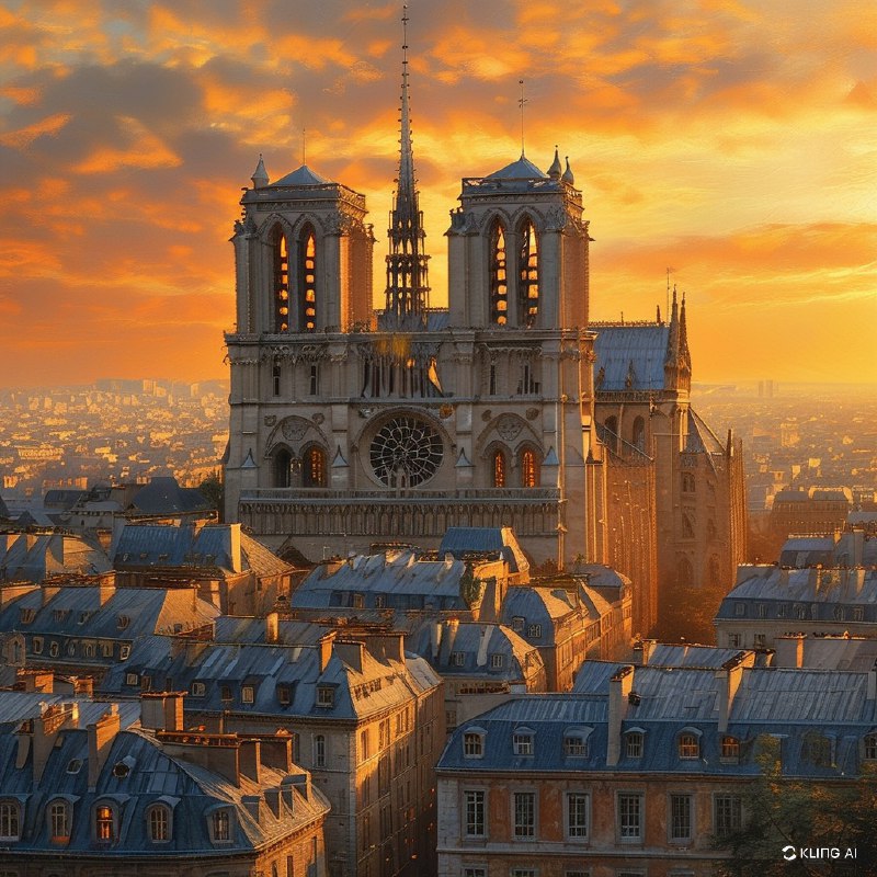 #Bing_Wallpaper巴黎圣母院在金色的落日中庄严地主宰着巴黎的天际线