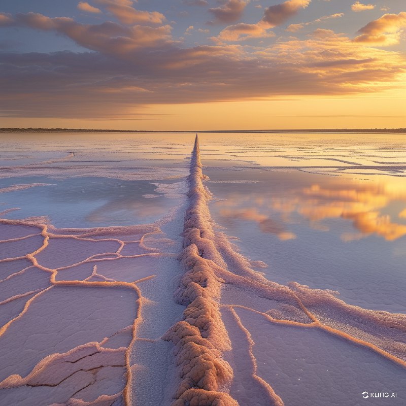 #Bing_Wallpaper“维多利亚州澳大利亚蒂莱尔湖那广阔而空灵的盐湖景观，被落日的金色光辉笼罩