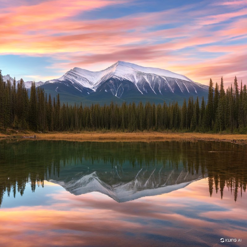 日落时分，加拿大阿尔伯塔省班夫国家公园的旷野上飘起了第一朵雪花，呈现出一幅宁静的风景画