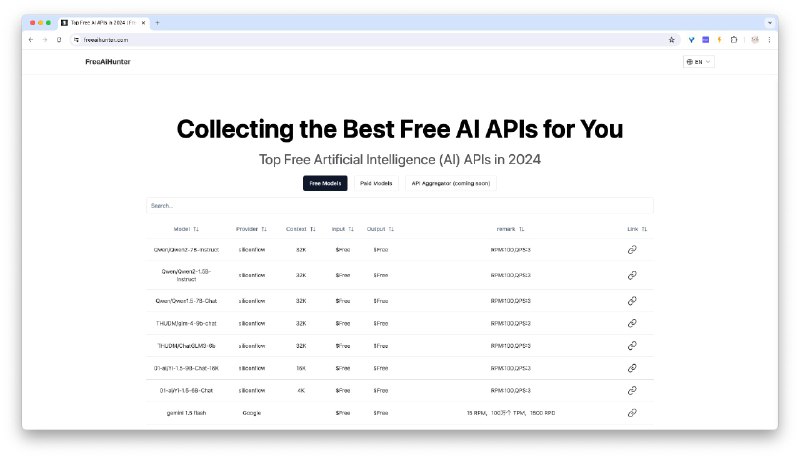 收集整理的免费使用 AI模型信息