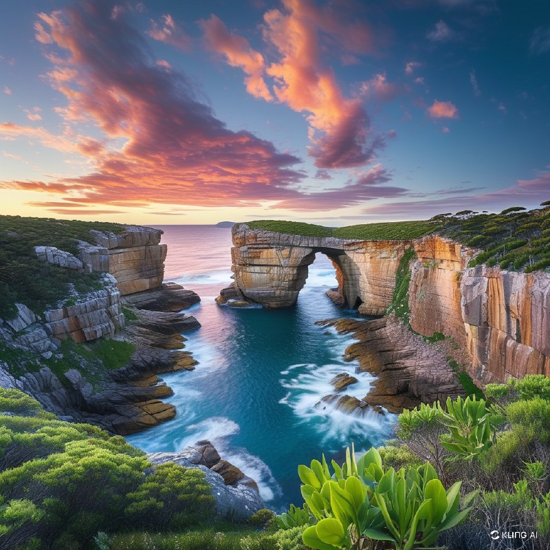 #Bing_Wallpaper令人叹为观止的海边天然拱门，周围是崎岖的悬崖和郁郁葱葱的树木，在壮丽的天空下，澳大利亚塔斯马尼亚州#Bing_Wallpaper令人叹为观止的海边天然拱门，周围是崎岖的悬崖和郁郁葱葱的树木，在壮丽的天空下，澳大利亚塔斯马尼亚州