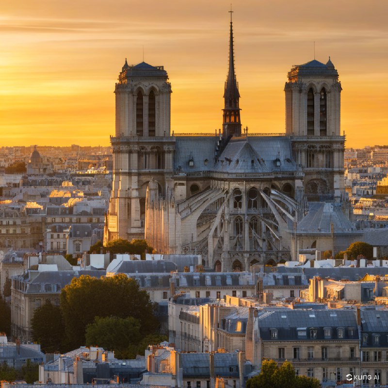 #Bing_Wallpaper巴黎圣母院在金色的落日中庄严地主宰着巴黎的天际线