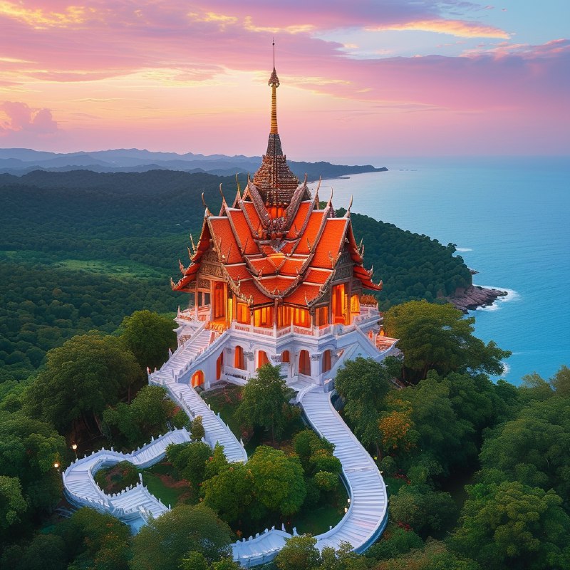 #Bing_Wallpaper在黄昏时分俯瞰泰国班克鲁特的唐赛寺壮丽景色