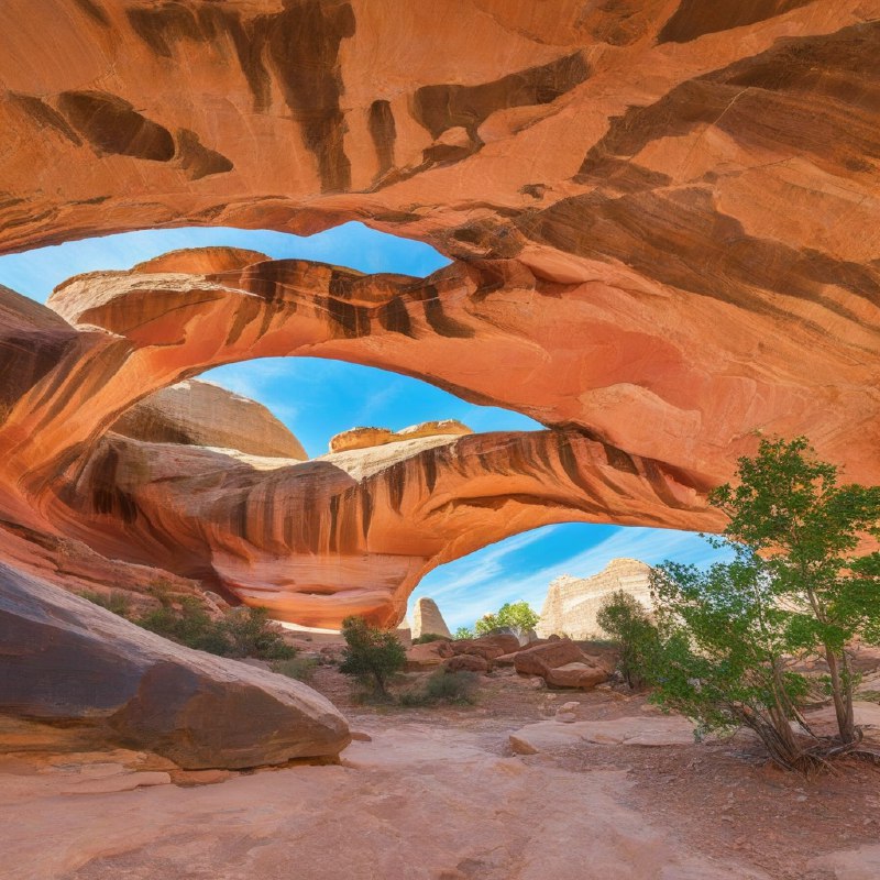 #Bing_Wallpaper在碧蓝的晴空下，一座令人叹为观止的天然岩石奇观——犹他州自然桥国家纪念碑中的卡奇纳桥