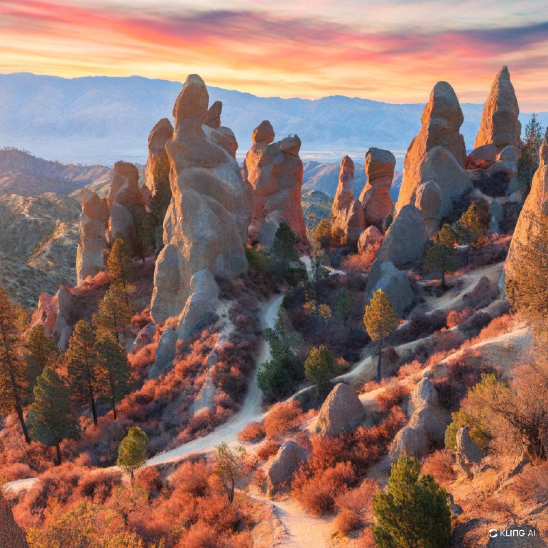 #Bing_Wallpaper“在美国加利福尼亚州圣贝尼托县的针峰国家公园，高峰小道上呈现出令人屏息的日落美景