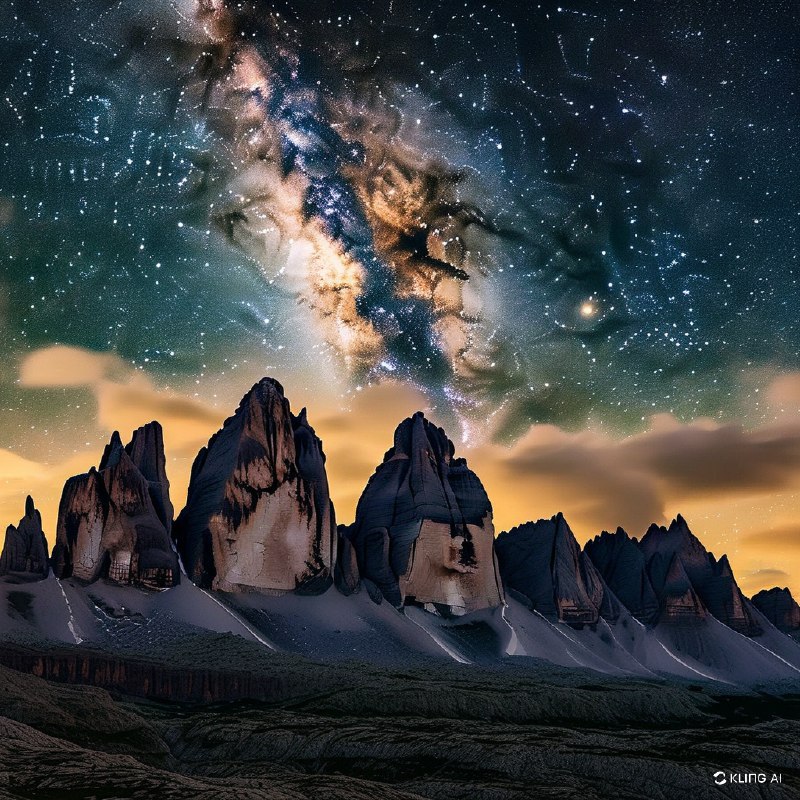 #Bing_Wallpaper“星光灿烂的夜晚下，庄严的三峰峻岭（Tre Cime di Lavaredo）剧烈地凸显于辉煌的银河所点亮的天空