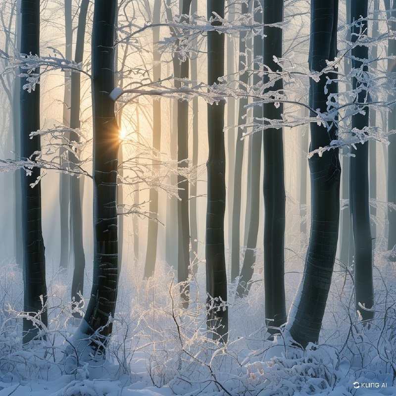 #Bing_Wallpaper一个迷人的冬日景象出现在比利时宁静的山毛榉森林中，大地覆盖着柔软而洁白的初雪