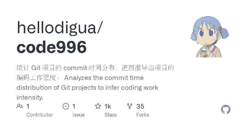GitHub - hellodigua/code996: 统计 Git 项目的 commit 时间分布，进而推导出项目的编码工作强度。 Analyzes the commit time distribution of Git projects to infer…