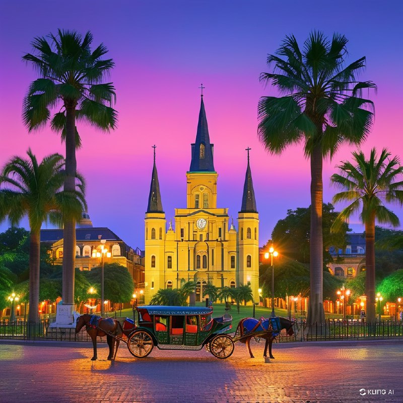 #Bing_Wallpaper"在路易斯安那州新奥尔良热闹的狂欢节庆典中，壮丽的杰克逊广场呈现出迷人的景象，辉煌灯光照耀下的圣路易斯大教堂以其标志性的尖塔矗立其中，被茂密的绿树和历史悠久的建筑映衬