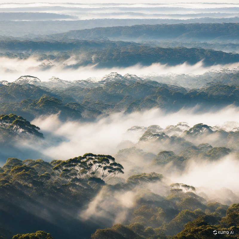 #Bing_Wallpaper"如梦似幻的桉树林笼罩在柔和的晨雾中，金色的阳光穿透薄薄的迷雾层，创造出迷人的光影交错效果，苍翠的绿叶冠覆盖在起伏的地形之上，散布于澳大利亚新南威尔士州蓝山国家公园的梅加隆谷辽阔的山谷中，呈现出一种宁静而超凡的氛围，树木纹理的复杂细节被生动捕捉，柔和的白色与大地色调和谐交融，构成电影般的超细致画面，灵感源自大气的风景摄影以及印象派自然画作