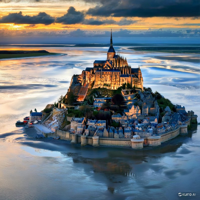 #Bing_Wallpaper在梦幻般的暮色中，创造蒙特圣米歇尔的图像，捕捉它那超凡脱俗的美