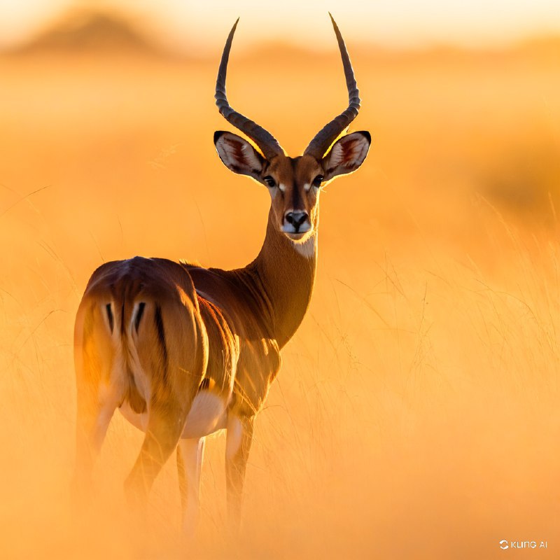 #Bing_Wallpaper一只优雅的黑脸大羚羊漫步在博茨瓦纳莫雷米野生动物保护区的金色草原上，沐浴在日落的温暖光辉中