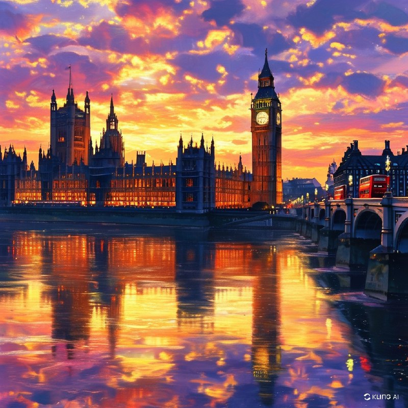 #Bing_Wallpaper"壮丽的景色展现了伦敦标志性地标在令人屏息的日落时分的美景，包括宏伟的威斯敏斯特宫、被金色光辉照亮的高耸大本钟钟面，以及议会大厦的历史建筑