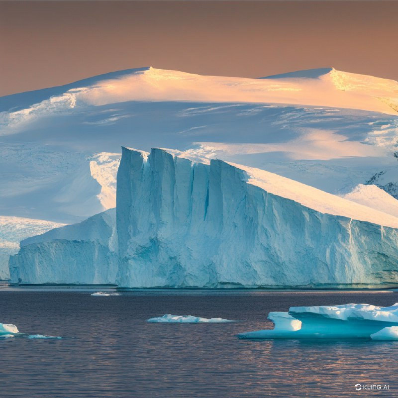 #Bing_Wallpaper雄伟的南极洲景观中，巨大的冰山静静地漂浮在平静的海面上，它们复杂的纹理在光线下熠熠生辉