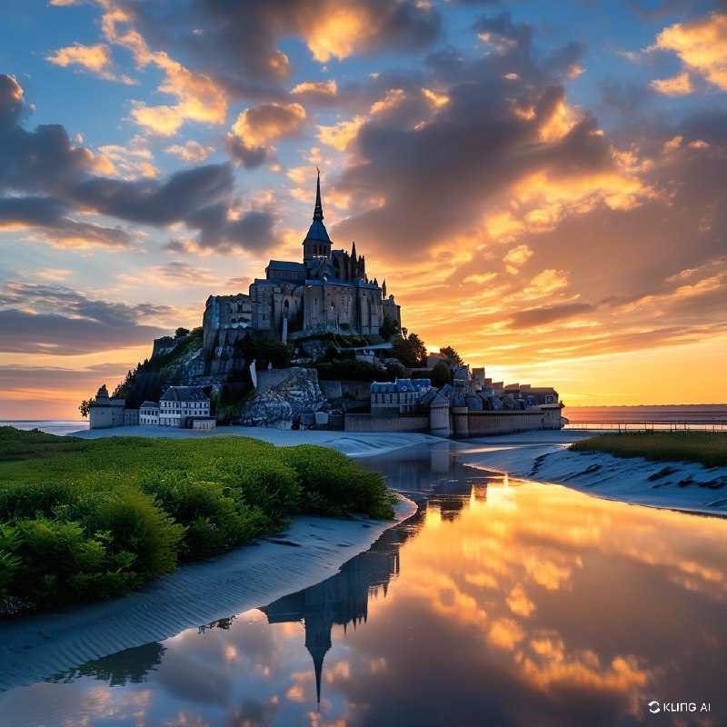 #Bing_Wallpaper在梦幻般的暮色中，创造蒙特圣米歇尔的图像，捕捉它那超凡脱俗的美