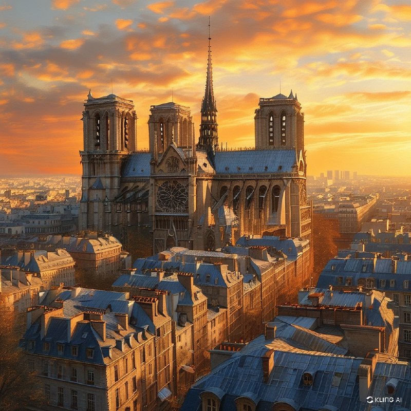 #Bing_Wallpaper巴黎圣母院在金色的落日中庄严地主宰着巴黎的天际线