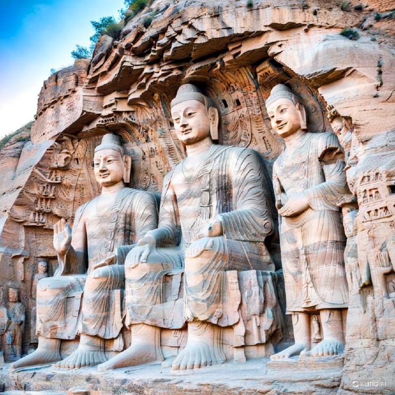 #Bing_Wallpaper位于中国山西省大同市的云冈石窟，是一片宏伟而古老的佛教岩石雕刻遗址，呈现了两座雕刻在悬崖上的巨大石佛