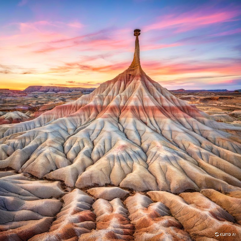 #Bing_Wallpaper“在日落时分，一个超现实的沙漠景观，位于西班牙纳瓦拉省的巴尔德纳斯雷亚莱斯自然公园，展现了标志性的卡斯蒂尔德蒂耶拉地貌