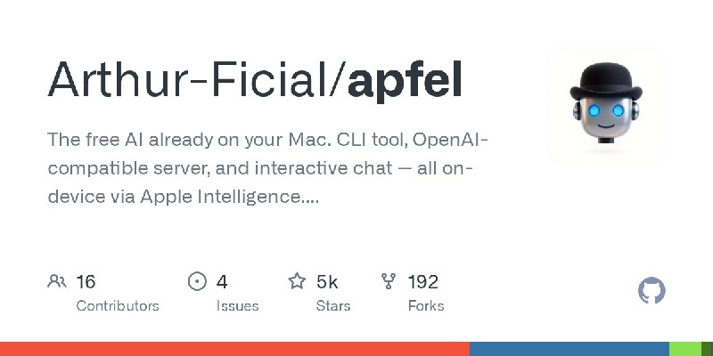 GitHub - Arthur-Ficial/apfel: The free AI already on your Mac. CLI tool, OpenAI-compatible server, and interactive chat — all on…