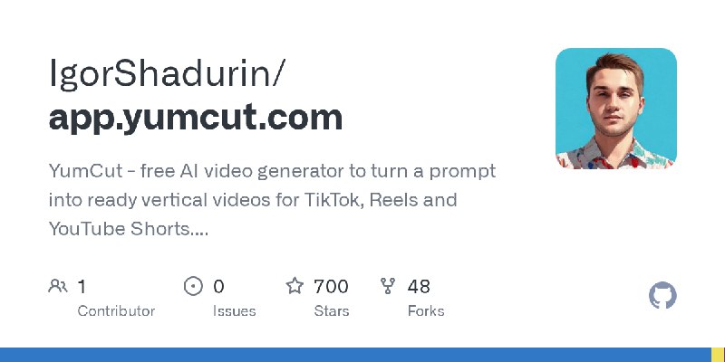GitHub - IgorShadurin/app.yumcut.com: YumCut - free AI video generator to turn a prompt into ready vertical videos for TikTok,…