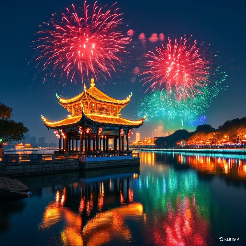 #Bing_Wallpaper"焰火盛宴点亮了湖南省长沙市夜空，耀眼的红、绿、蓝色光芒在空中绽放，生动地庆祝这一时刻