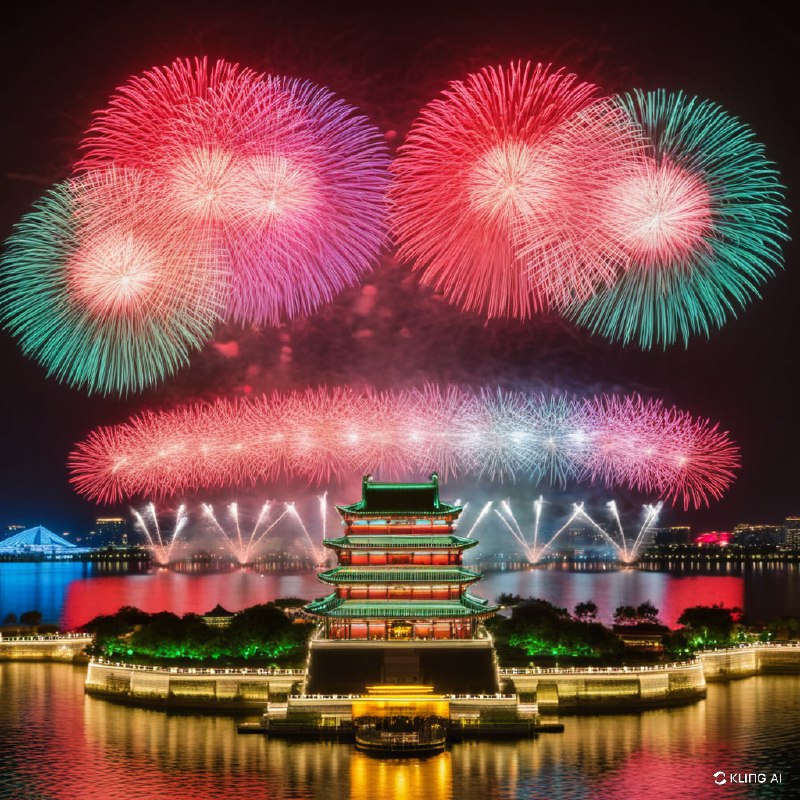 #Bing_Wallpaper"焰火盛宴点亮了湖南省长沙市夜空，耀眼的红、绿、蓝色光芒在空中绽放，生动地庆祝这一时刻