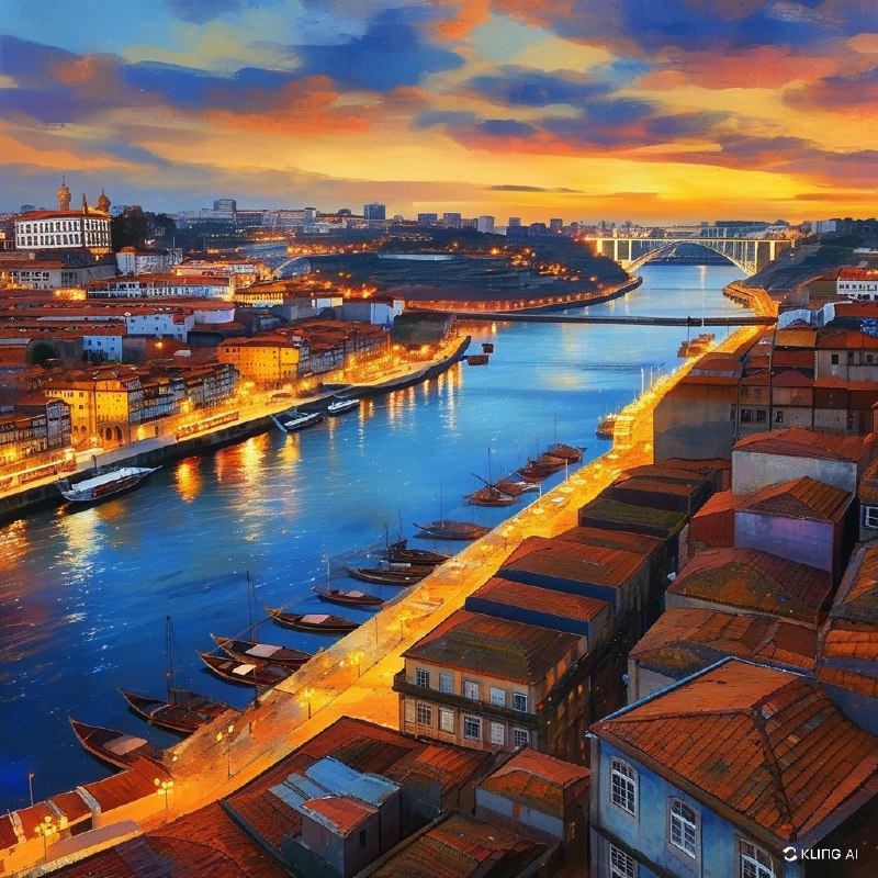 #Bing_Wallpaper“葡萄牙波尔图的黄金时刻，俯瞰历史悠久的里贝拉区和杜罗河的全景