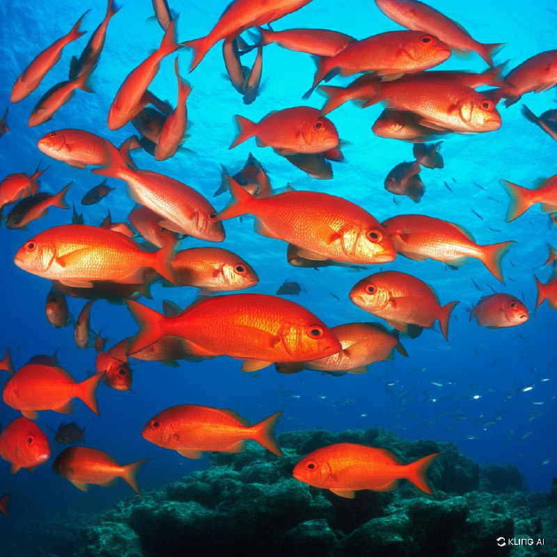 #Bing_Wallpaper在澳大利亚大堡礁附近的深海之中，一群令人着迷的珠光宝气的大眼鲷在深蓝色的海洋背景下绽放出夺目的光芒