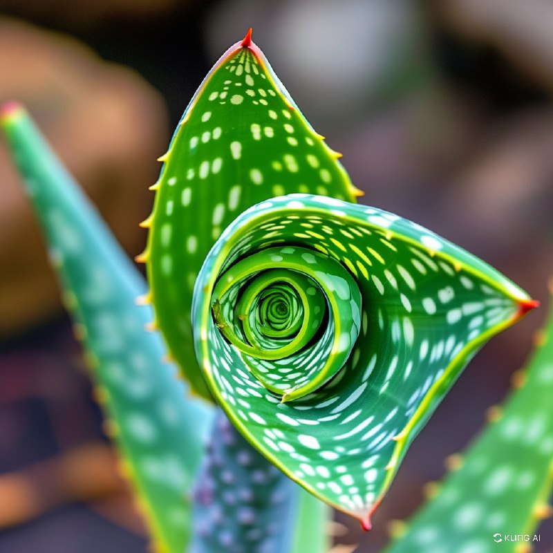 #Bing_WallpaperA close-up of a spiral pattern formed by the leaves of an aloe plant, exhibiting vibrant green hues and sharp, well-defined edges. The background features a blurred natural setting.特写镜头展示了一株芦荟植物叶片形成的螺旋图案，呈现出鲜艳的绿色色调和清晰分明的边缘