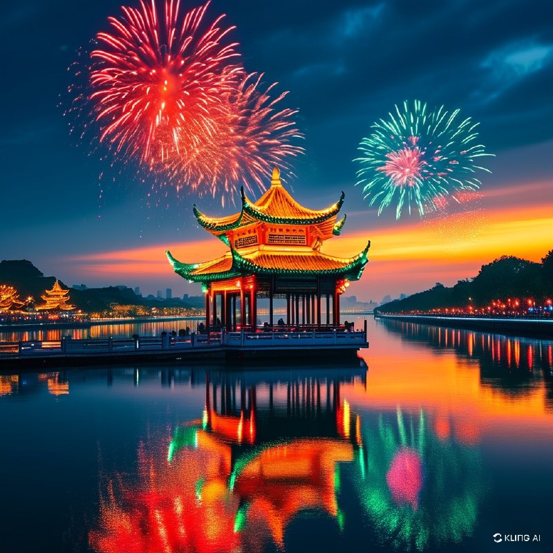 #Bing_Wallpaper"焰火盛宴点亮了湖南省长沙市夜空，耀眼的红、绿、蓝色光芒在空中绽放，生动地庆祝这一时刻