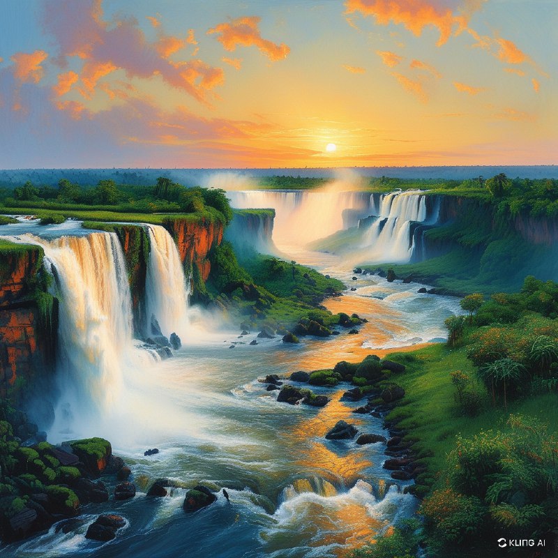 #Bing_Wallpaper“从巴西巴拉那州望去的雄伟伊瓜苏瀑布，这一令人叹为观止的水流从郁郁葱葱的悬崖上倾泻而下，周围环绕着生机盎然的绿色植被和布满青苔的岩石