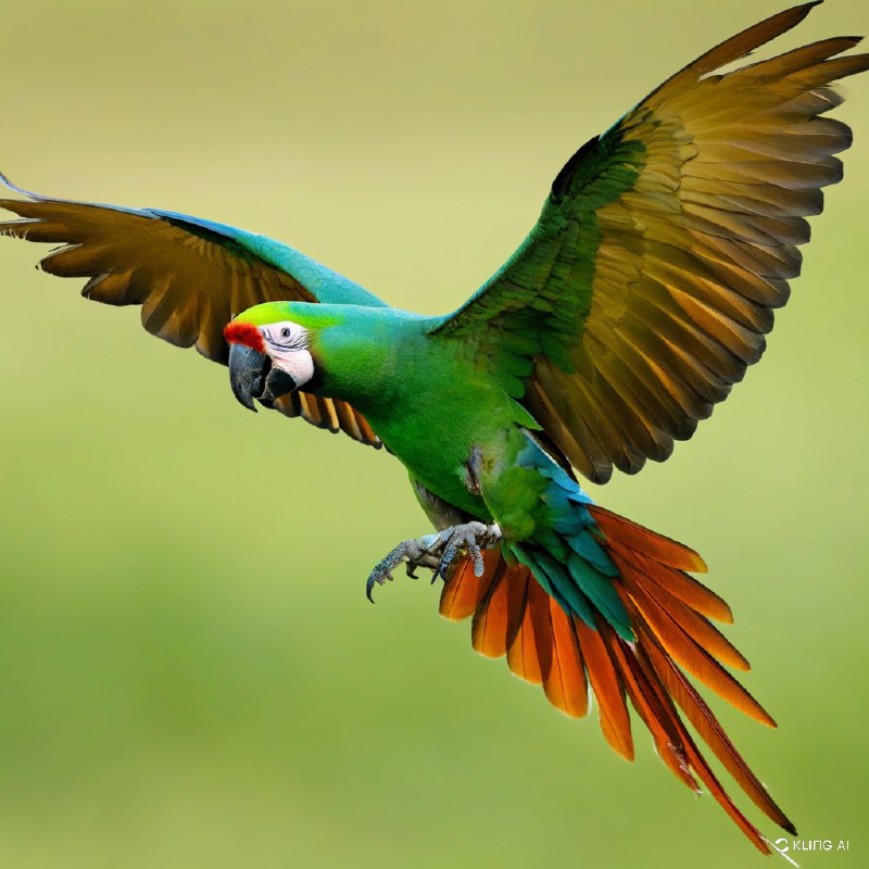 #Bing_Wallpaper一只壮丽的绿翅金刚鹦鹉（学名：Ara ambiguus）正在飞翔之中，它那鲜艳的绿色羽毛在柔和的自然光线下熠熠生辉
