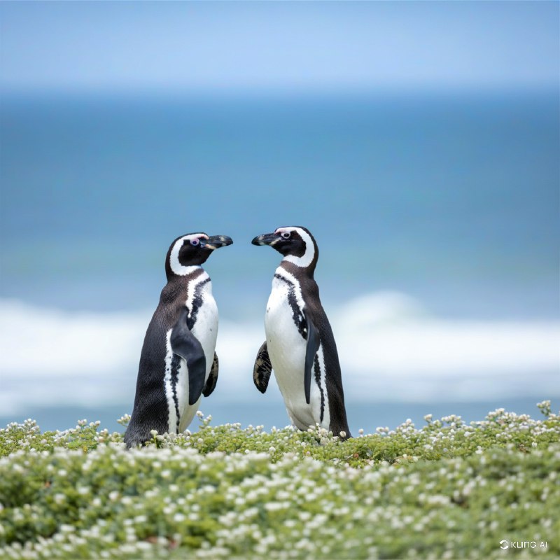 #Bing_Wallpaper两只麦哲伦企鹅并排站立，轻轻地用翅膀相扣，仿佛在温柔地拥抱着彼此