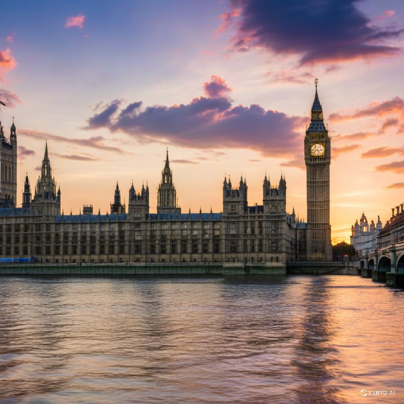 #Bing_Wallpaper"壮丽的景色展现了伦敦标志性地标在令人屏息的日落时分的美景，包括宏伟的威斯敏斯特宫、被金色光辉照亮的高耸大本钟钟面，以及议会大厦的历史建筑