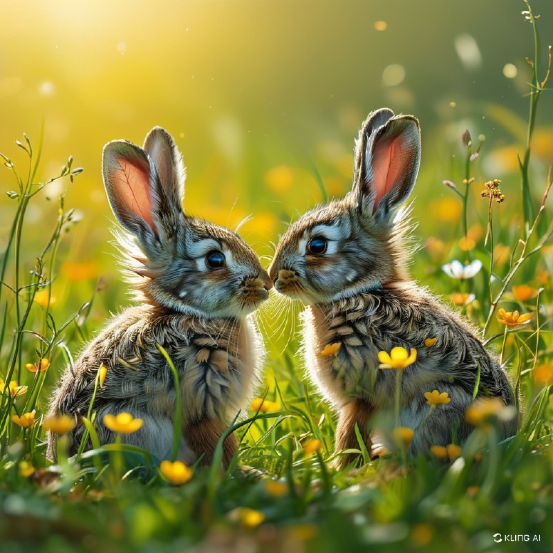 #Bing_Wallpaper“两只野生的小兔子，毛茸茸的柔软皮毛，正在生机盎然的春天草地上嬉戏地依偎在一起