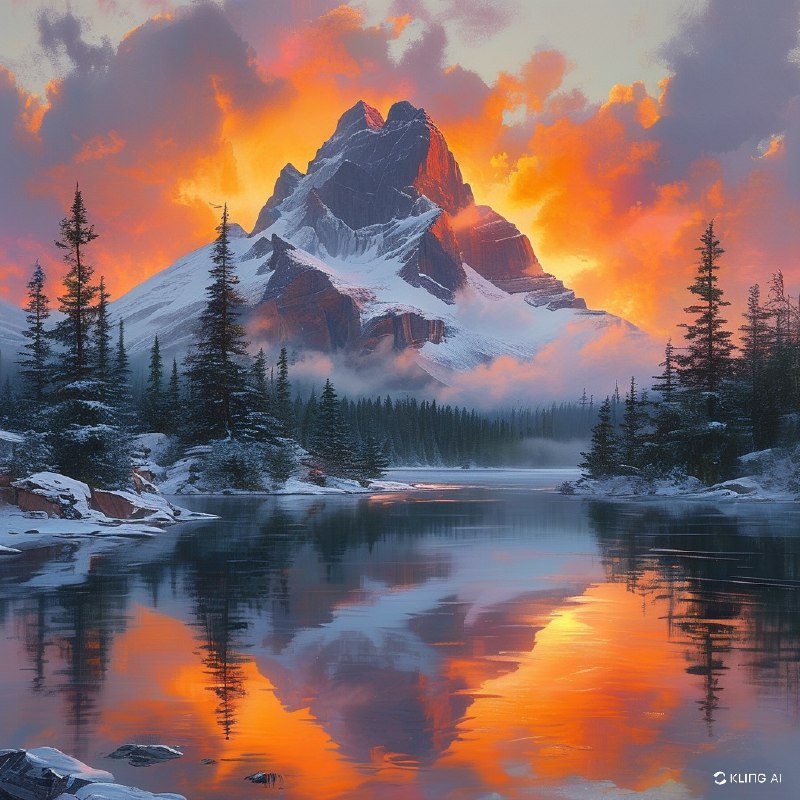 #Bing_Wallpaper一座巍峨的山峰穿过翻滚的云层，在落日的暖色调中矗立