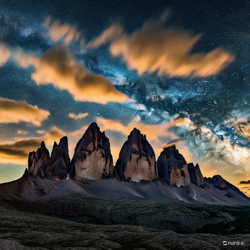 #Bing_Wallpaper“星光灿烂的夜晚下，庄严的三峰峻岭（Tre Cime di Lavaredo）剧烈地凸显于辉煌的银河所点亮的天空