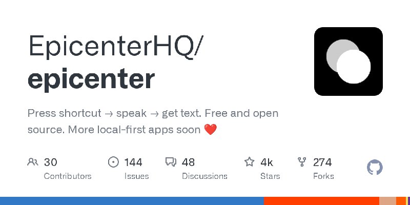GitHub - EpicenterHQ/epicenter: Press shortcut → speak → get text. Free and open source. More local-first apps soon ❤️