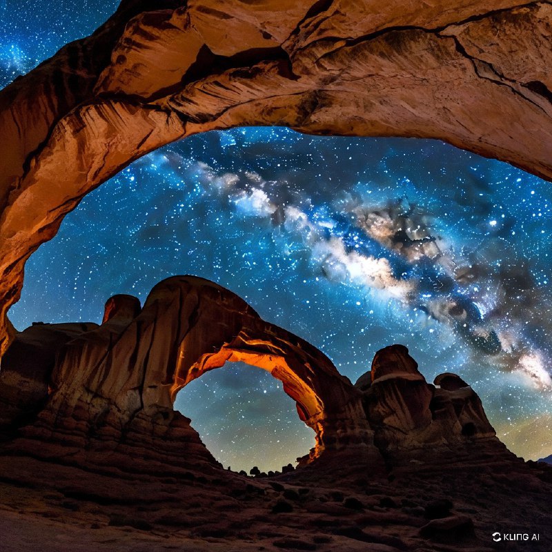 #Bing_Wallpaper"犹他州美国拱门国家公园内，一座宏伟的天然砂岩拱门框住了令人叹为观止的银河，这是一个夜晚的沙漠景观和宇宙奇观