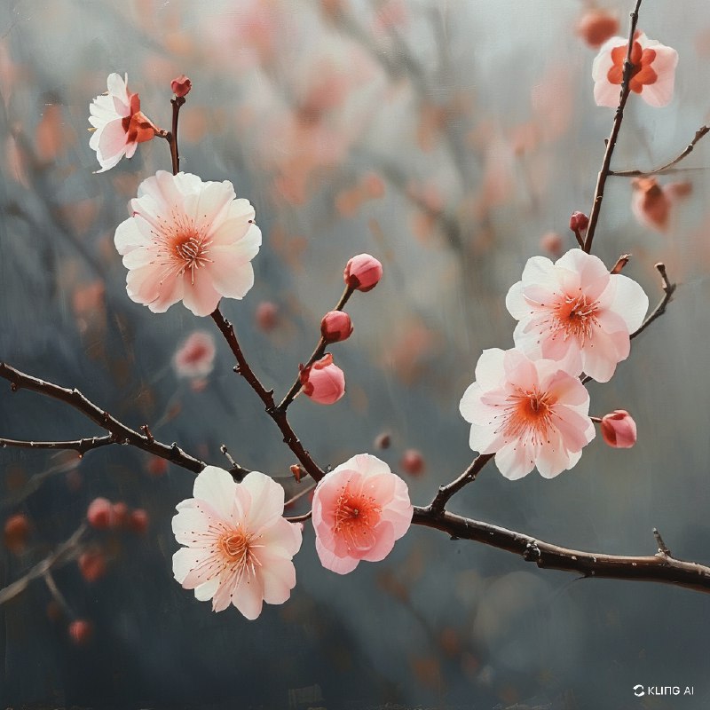 #Bing_Wallpaper盛开的娇嫩梅花，柔粉色的花瓣散发出优雅与精细的魅力，点缀在纤细的深棕色枝条上