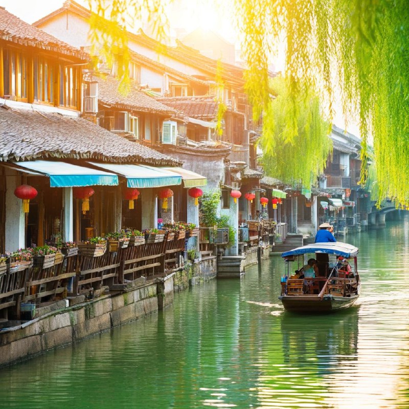 #Bing_Wallpaper江苏省苏州传统水乡的春日黄昏场景充满静谧与诗意