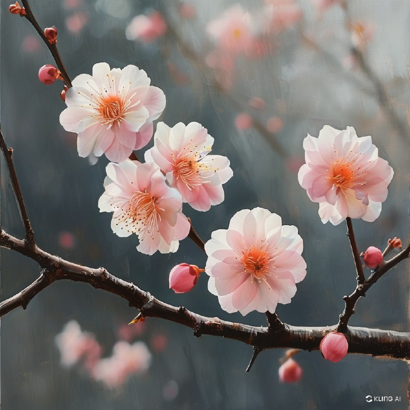 #Bing_Wallpaper盛开的娇嫩梅花，柔粉色的花瓣散发出优雅与精细的魅力，点缀在纤细的深棕色枝条上