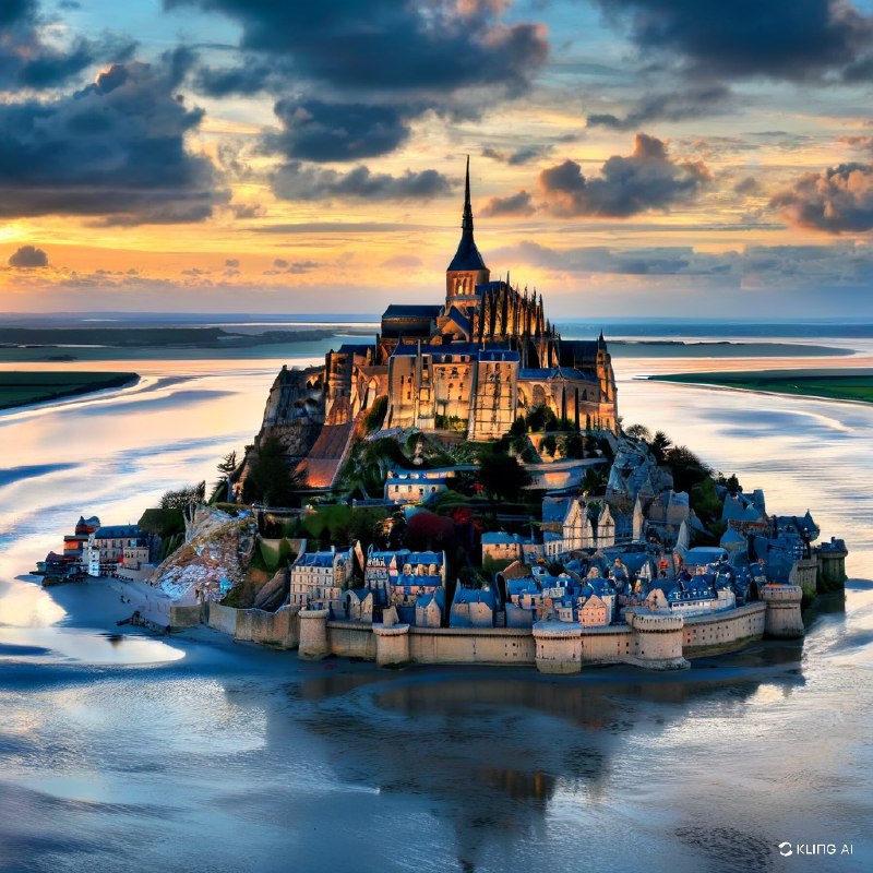 #Bing_Wallpaper在梦幻般的暮色中，创造蒙特圣米歇尔的图像，捕捉它那超凡脱俗的美