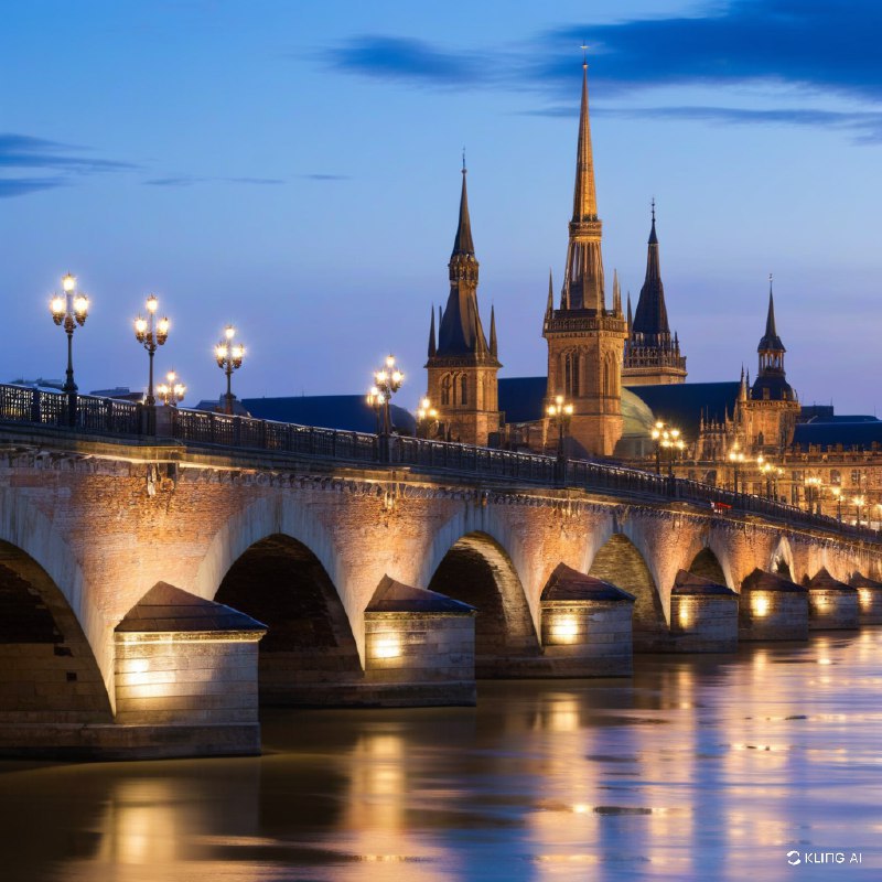 #Bing_Wallpaper黄昏时分，一座历史悠久的多拱石桥横跨宽阔的河流，风景如画