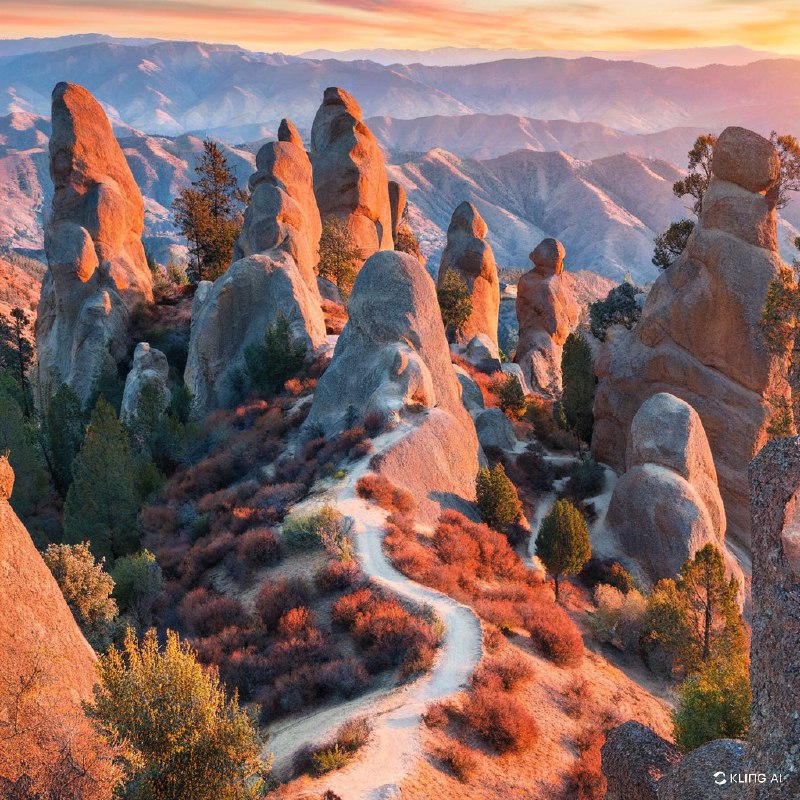 #Bing_Wallpaper“在美国加利福尼亚州圣贝尼托县的针峰国家公园，高峰小道上呈现出令人屏息的日落美景